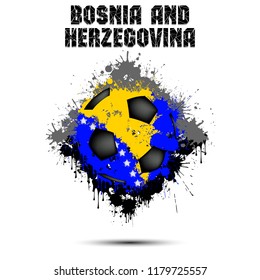 Abstract soccer ball painted in the colors of the Bosnia and Herzegovina flag. Vector illustration