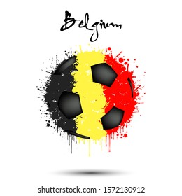 Abstract soccer ball painted in the colors of the Belgium flag. Flag of Italy in the form of a soccer ball made of blots on an isolated background. Design pattern in grunge style. Vector illustration