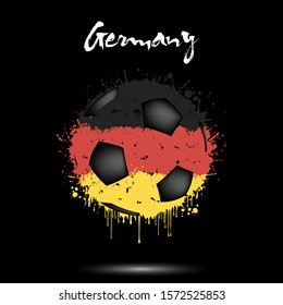 Abstract soccer ball painted in the colors of the Germany flag. Flag of Germany in the form of soccer ball made of blots on an isolated background. Design pattern in grunge style. Vector illustration