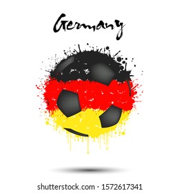 Abstract soccer ball painted in the colors of the Germany flag. Flag of Germany in the form of soccer ball made of blots on an isolated background. Design pattern in grunge style. Vector illustration