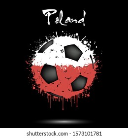 Abstract soccer ball painted in the colors of the Poland flag. Flag of Poland in the form of a soccer ball made of blots on an isolated background. Design pattern in grunge style. Vector illustration