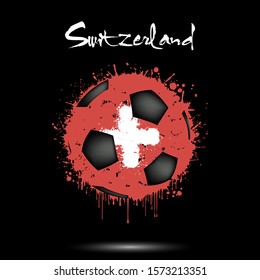 Abstract soccer ball painted in the colors of the Switzerland flag. Flag of Switzerland in the form of a soccer ball made of blots on an isolated background. Grunge style. Vector illustration