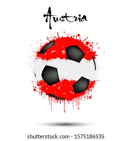 Abstract soccer ball painted in the colors of the Austria flag. Flag of Austria in the form of a soccer ball made of blots on an isolated background. Grunge style. Vector illustration