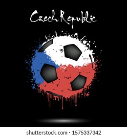 Abstract soccer ball painted in the colors of the Czech Republic flag. Flag of Czechia in the form of a soccer ball made of blots on an isolated background. Grunge style. Vector illustration