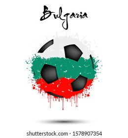 Abstract soccer ball painted in the colors of the Bulgaria flag. Flag of Bulgaria in the form of a soccer ball made of blots on an isolated background. Grunge style. Vector illustration