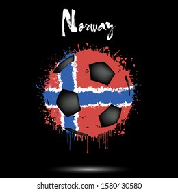 Abstract soccer ball painted in the colors of the Norway flag. Flag of Norway in the form of a soccer ball made of blots on an isolated background. Grunge style. Vector illustration