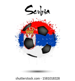 Abstract soccer ball painted in the colors of the Serbia flag. Flag of Serbia in the form of a soccer ball made of blots on an isolated background. Grunge style. Vector illustration