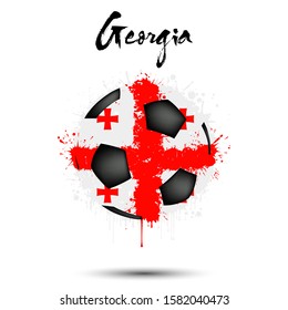 Abstract soccer ball painted in the colors of the Georgia flag. Flag of Georgia in the form of a soccer ball made of blots on an isolated background. Grunge style. Vector illustration
