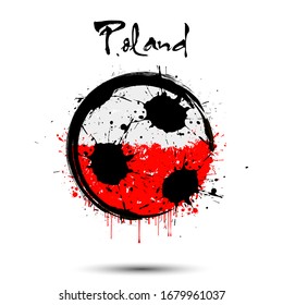 Abstract soccer ball painted in the colors of the Poland flag. Flag of Poland in the form of a soccer ball made of blots on an isolated background. Grunge style. Vector illustration