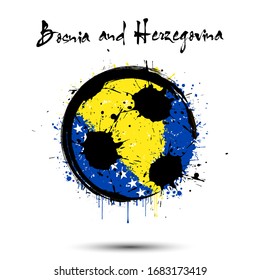 Abstract soccer ball painted in the colors of the Bosnia and Herzegovina flag. Flag of Bosnia and Herzegovina in the form of a soccer ball made of blots on an isolated background. Vector illustration