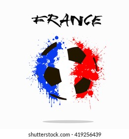 Abstract soccer ball painted in the colors of the France flag. Vector illustration 