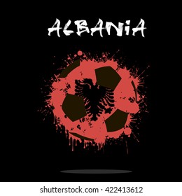 Abstract soccer ball painted in the colors of the Albania flag. Vector illustration 
