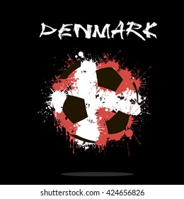 Abstract soccer ball painted in the colors of the Denmark flag. Vector illustration 