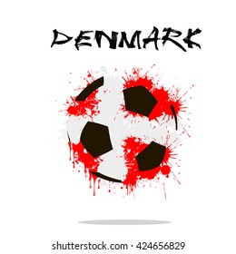 Abstract soccer ball painted in the colors of the Denmark flag. Vector illustration 