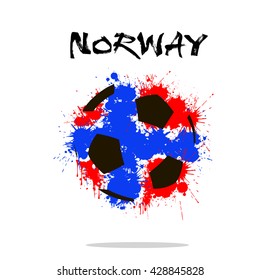 Abstract soccer ball painted in the colors of the Norway flag. Vector illustration 