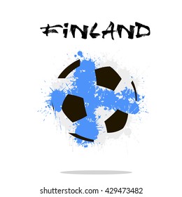 Abstract soccer ball painted in the colors of the Finland flag. Vector illustration 