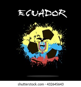 Abstract soccer ball painted in the colors of the Ecuador flag. Vector illustration 