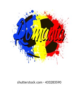 Abstract soccer ball painted in the colors of the Romania flag. Vector illustration 