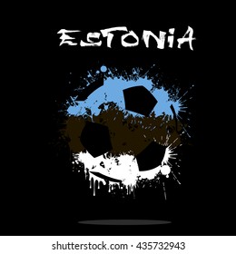 Abstract soccer ball painted in the colors of the Estonia flag. Vector illustration 