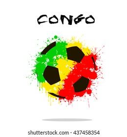 Abstract soccer ball painted in the colors of the Congo flag. Vector illustration 