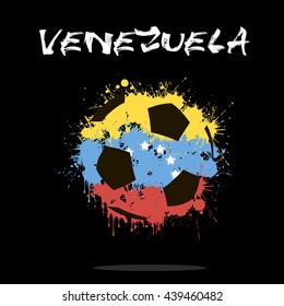 Abstract soccer ball painted in the colors of the Venezuela flag. Vector illustration 