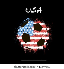 Abstract soccer ball painted in the colors of the USA flag. Vector illustration 
