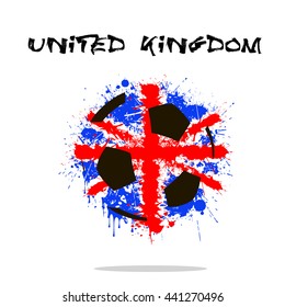 Abstract soccer ball painted in the colors of the United Kingdom flag. Vector illustration 