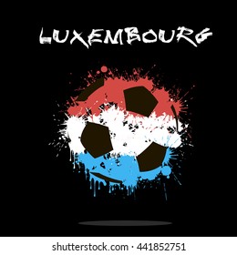 Abstract soccer ball painted in the colors of the Luxembourg flag. Vector illustration 