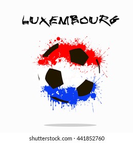 Abstract soccer ball painted in the colors of the Luxembourg flag. Vector illustration 