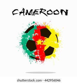 Abstract soccer ball painted in the colors of the Cameroon flag. Vector illustration 