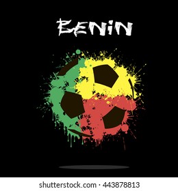 Abstract soccer ball painted in the colors of the Benin flag. Vector illustration 