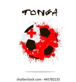 Abstract soccer ball painted in the colors of the Tonga flag. Vector illustration 
