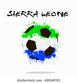 Abstract soccer ball painted in the colors of the Sierra Leone flag. Vector illustration 