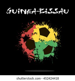 Abstract soccer ball painted in the colors of the Guinea-Bissau flag. Vector illustration 