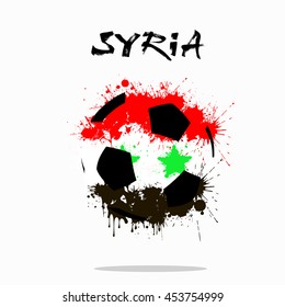 Abstract soccer ball painted in the colors of the Syria flag. Vector illustration 