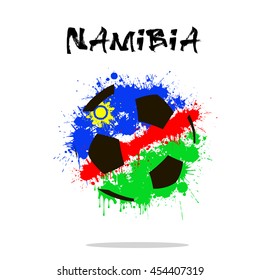 Abstract soccer ball painted in the colors of the Namibia flag. Vector illustration 