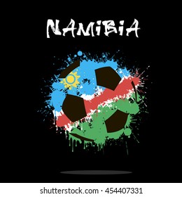 Abstract soccer ball painted in the colors of the Namibia flag. Vector illustration 
