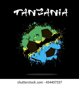 Abstract soccer ball painted in the colors of the Tanzania flag. Vector illustration 