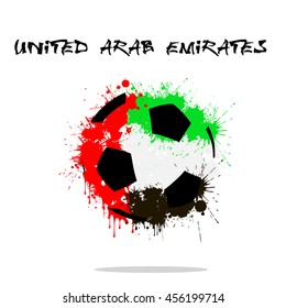 Abstract soccer ball painted in the colors of the United Arab Emirates flag. Vector illustration 