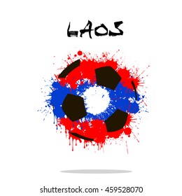 Abstract soccer ball painted in the colors of the Laos flag. Vector illustration 