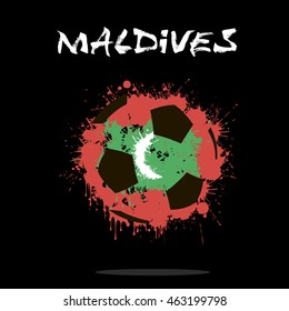 Abstract soccer ball painted in the colors of the Maldives flag. Vector illustration 