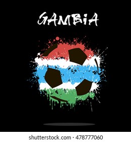 Abstract soccer ball painted in the colors of the Gambia flag. Vector illustration 