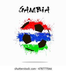 Abstract soccer ball painted in the colors of the Gambia flag. Vector illustration 