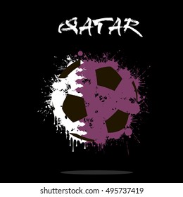 Abstract soccer ball painted in the colors of the Qatar flag. Vector illustration 