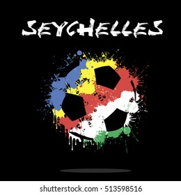 Abstract soccer ball painted in the colors of the Seychelles flag. Vector illustration