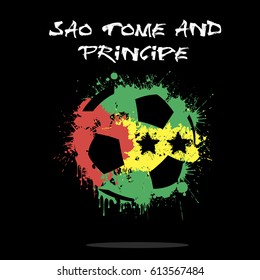 Abstract soccer ball painted in the colors of the Sao Tome and Principe flag. Vector illustration