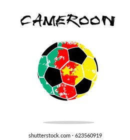 Abstract soccer ball painted in the colors of the Cameroon flag. Vector illustration 