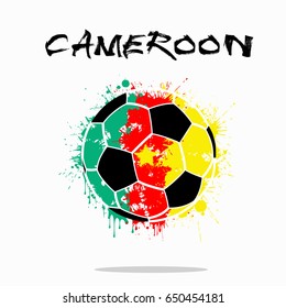 Abstract soccer ball painted in the colors of the Cameroon flag. Vector illustration