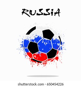 Abstract soccer ball painted in the colors of the Russia flag. Vector illustration