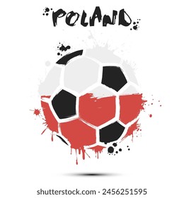 Abstract soccer ball with Poland national flag colors. Flag of Poland in the form of a soccer ball made on an isolated background. Football championship banner. Vector illustration
